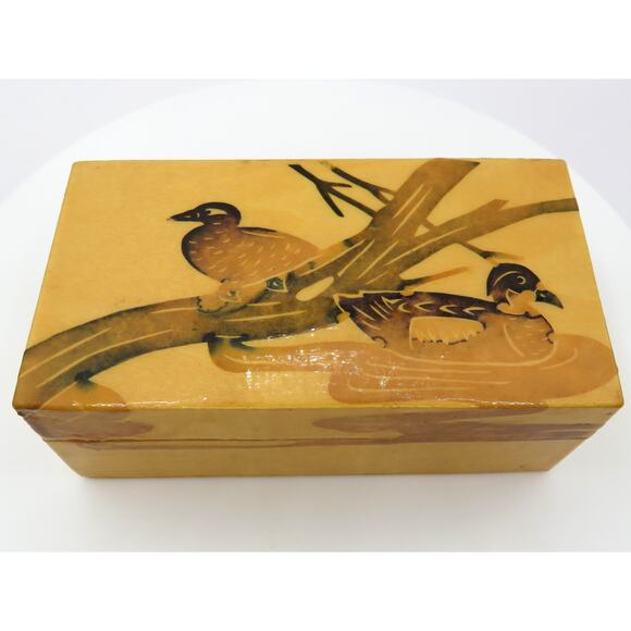 Vintage Chinese Lacquered Wood Box\ Ducks Trinket Jewelry Storage Rustic Japandi - Picture 13 of 14